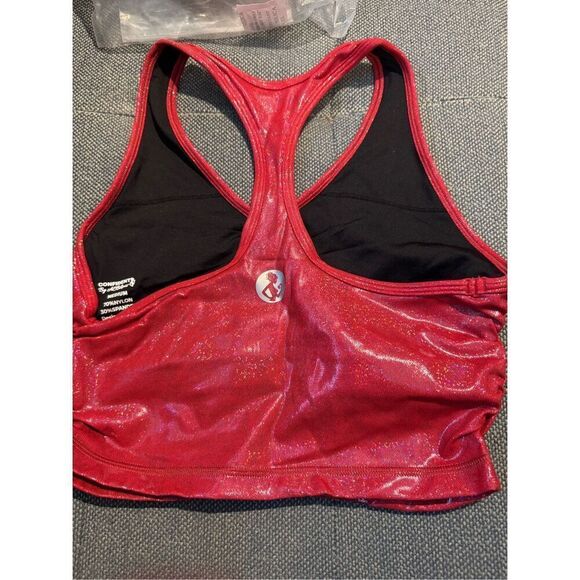 ACBikinis NWT Metallic Racerback Cropped Tank Sports Bra in Red Size Medium - Picture 7 of 10